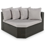 7-Piece Rattan Outdoor Wicker Conversation Sofa Set with Striped Green Pillows for Patio, Garden, Deck, Grey