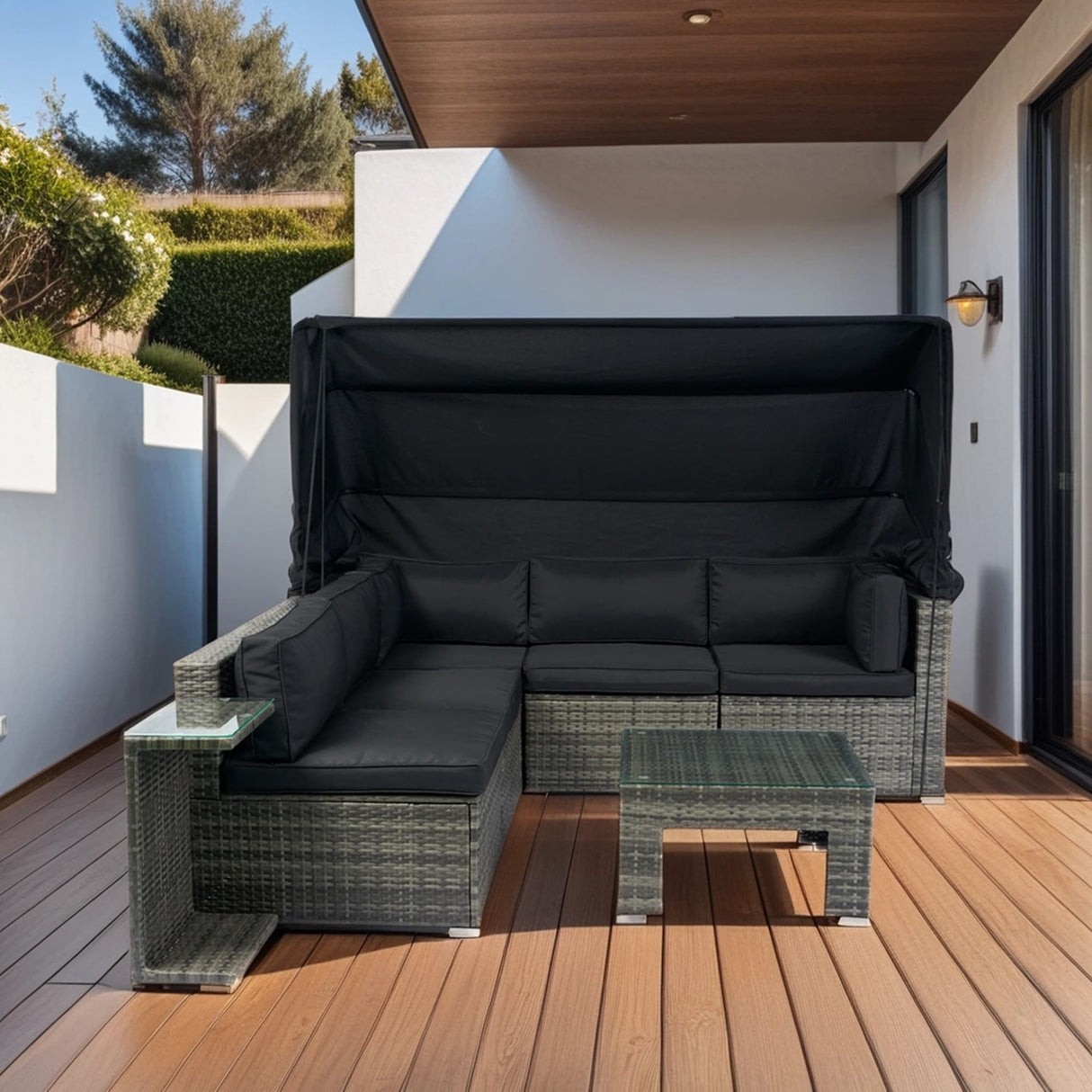 7-Piece Rattan Patio Sofa Set with Canopy