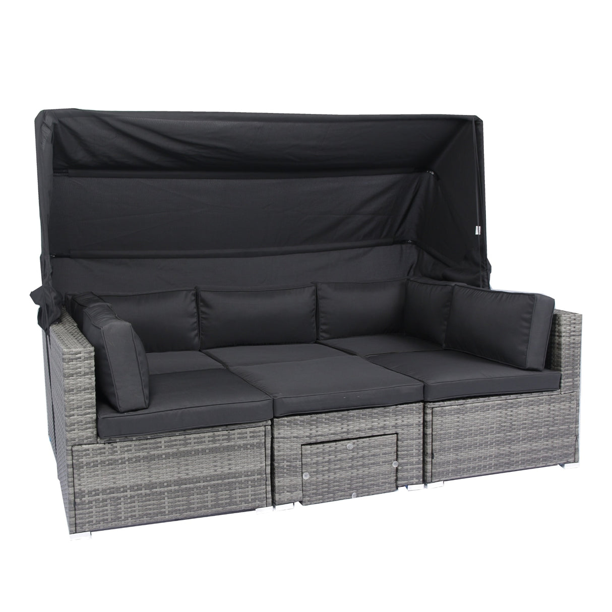 7-Piece Rattan Patio Sofa Set with Canopy