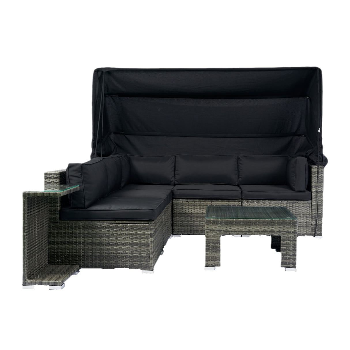 7-Piece Rattan Patio Sofa Set with Canopy