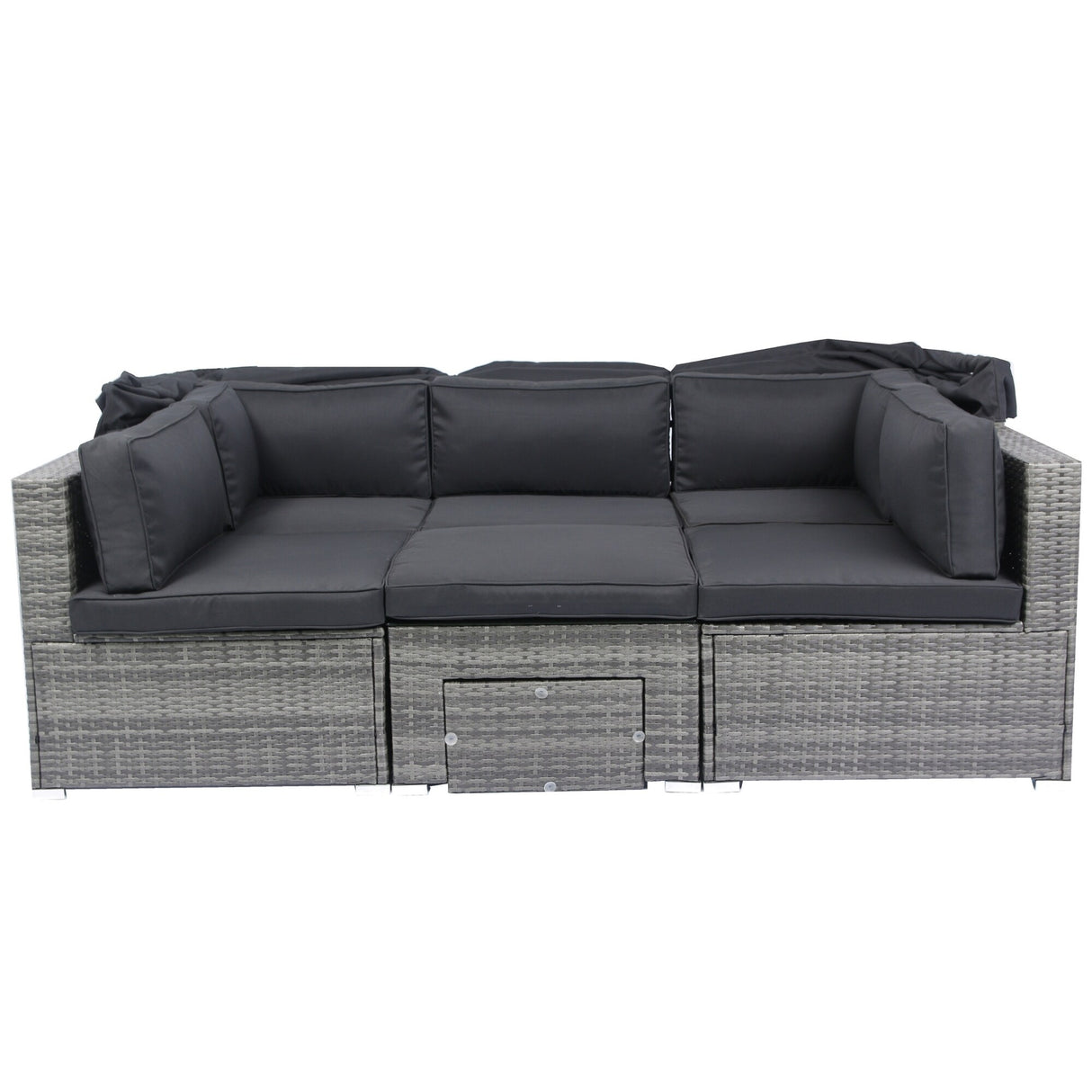 7-Piece Rattan Patio Sofa Set with Canopy