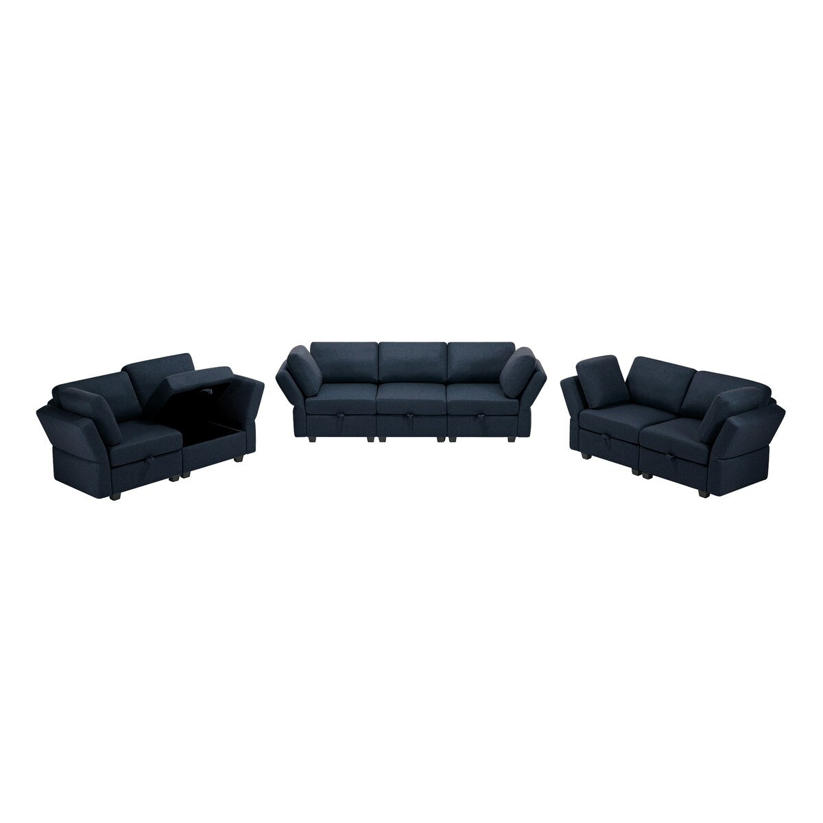7 Piece Sofa Set with One 3-Seater Sofa and Two 2 Loveseats