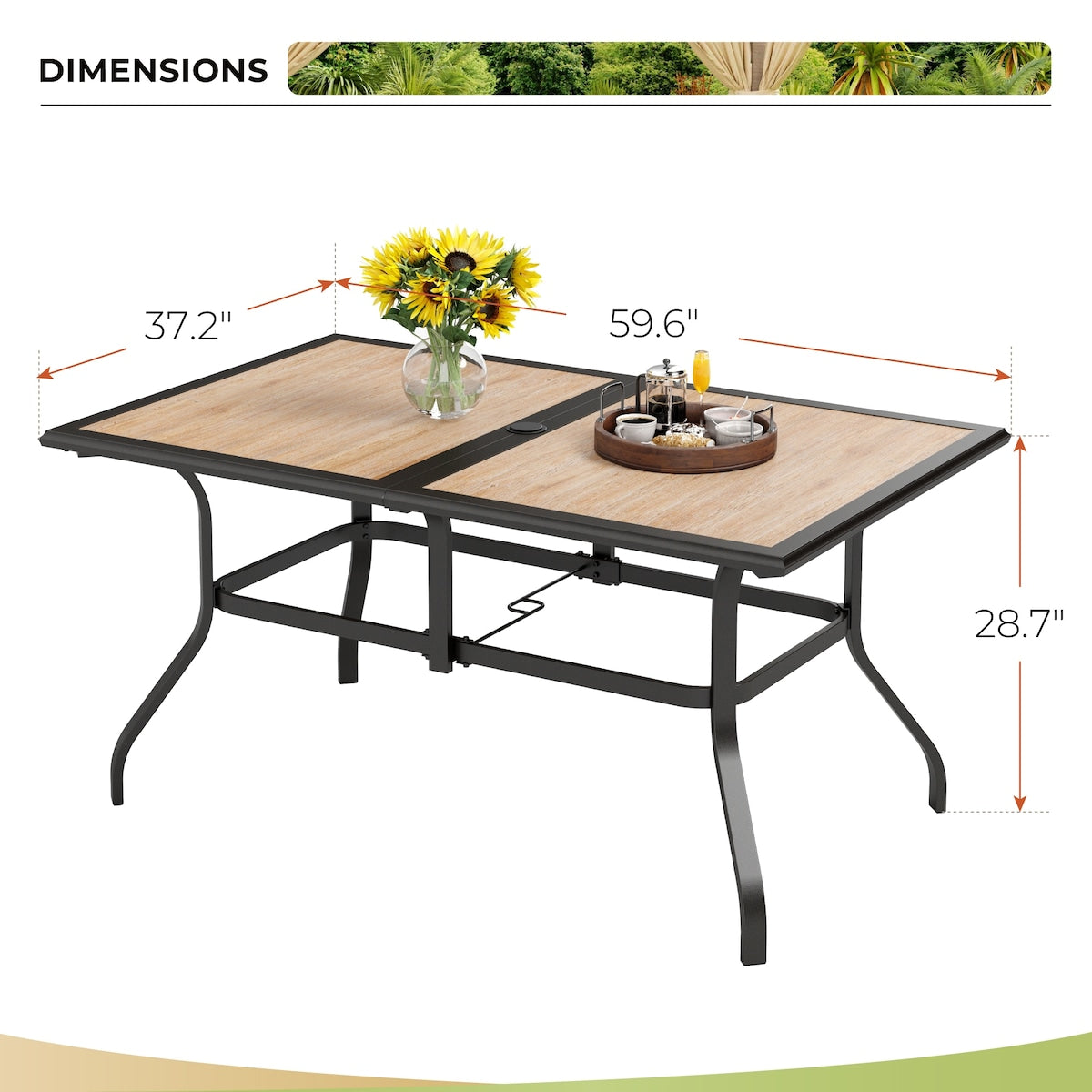 7-Piece Wood-look Table & 6 Rattan Swivel Chairs Outdoor Dining Set