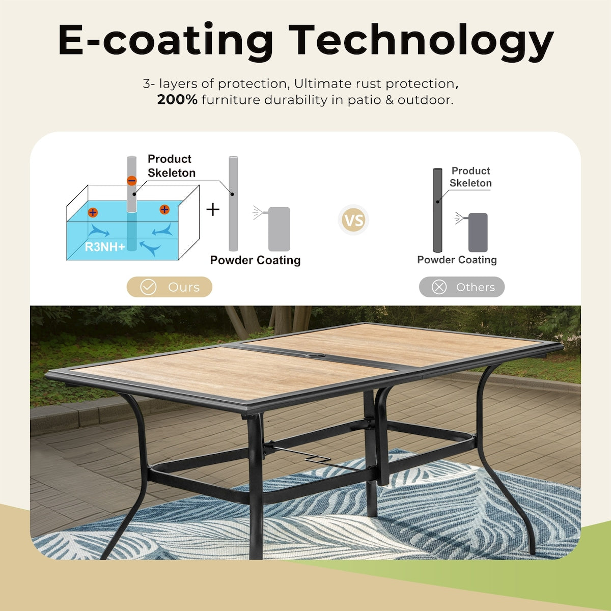 7-Piece Wood-look Table & 6 Rattan Swivel Chairs Outdoor Dining Set