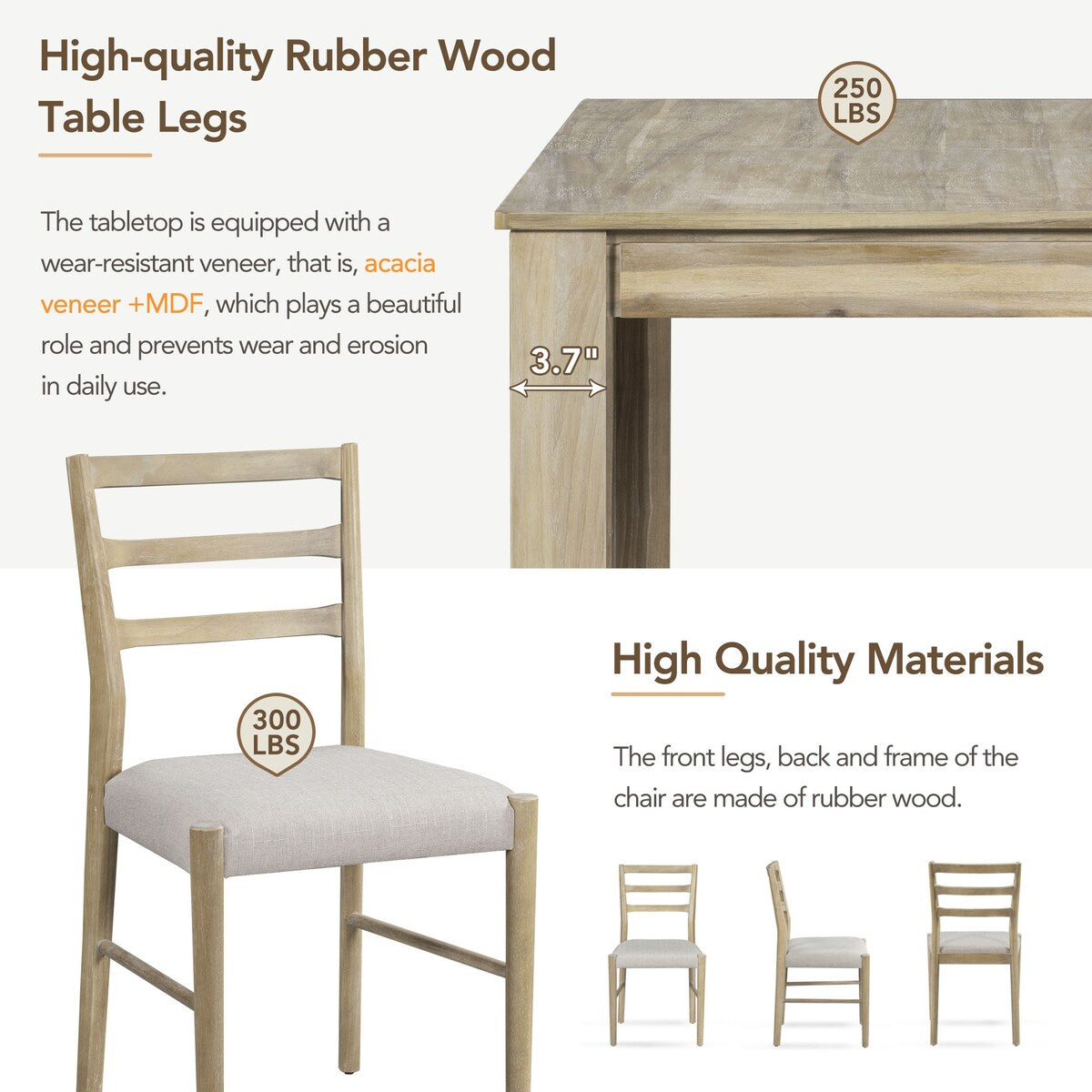 7-Piece Wooden Extendable Dining Table Set with 12" Leaf and 2 Drawers, 6 Chairs