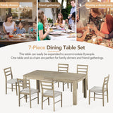 7-Piece Wooden Extendable Dining Table Set with 12" Leaf and 2 Drawers, 6 Chairs