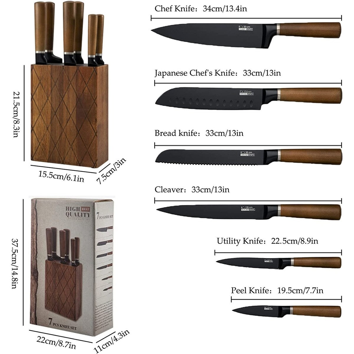 7-Pieces Kitchen Knife Set with Wooden Block