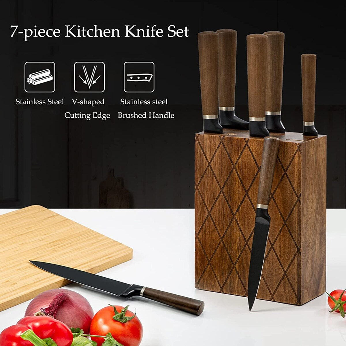 7-Pieces Kitchen Knife Set with Wooden Block
