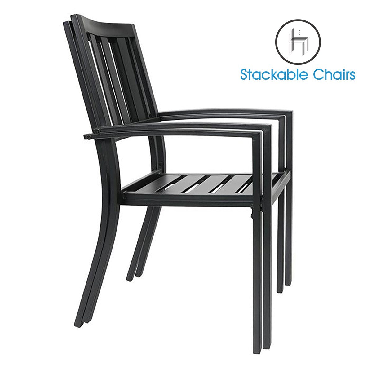 MAISON ARTS 7 Pieces Outdoor Dining Set for 6, Large Round Dining Table with Umbrella Hole & Stackable Metal Chairs