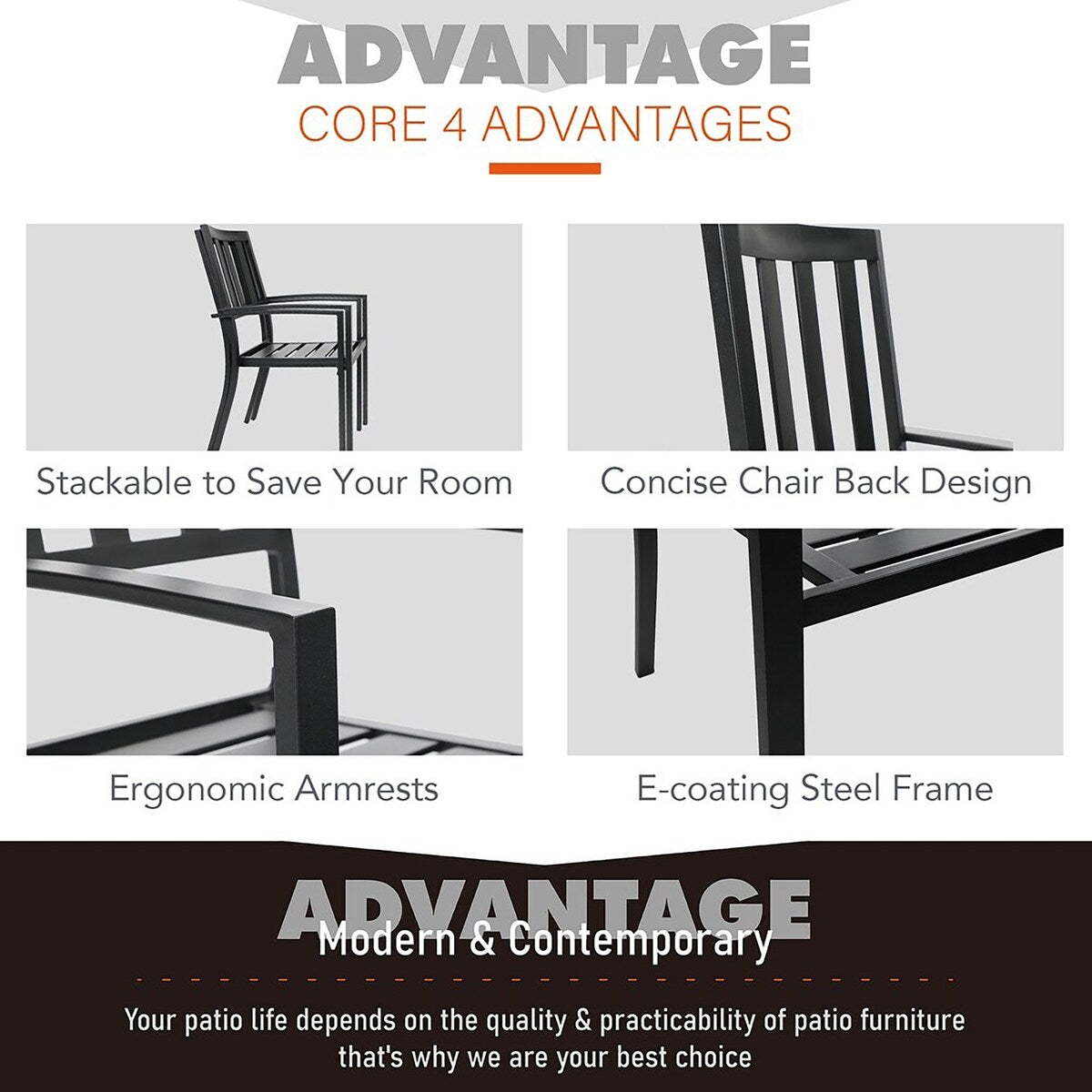 MAISON ARTS 7 Pieces Outdoor Dining Set for 6, Large Round Dining Table with Umbrella Hole & Stackable Metal Chairs