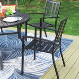MAISON ARTS 7 Pieces Outdoor Dining Set for 6, Large Round Dining Table with Umbrella Hole & Stackable Metal Chairs