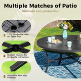 MAISON ARTS 7 Pieces Outdoor Dining Set for 6, Large Round Dining Table with Umbrella Hole & Stackable Metal Chairs