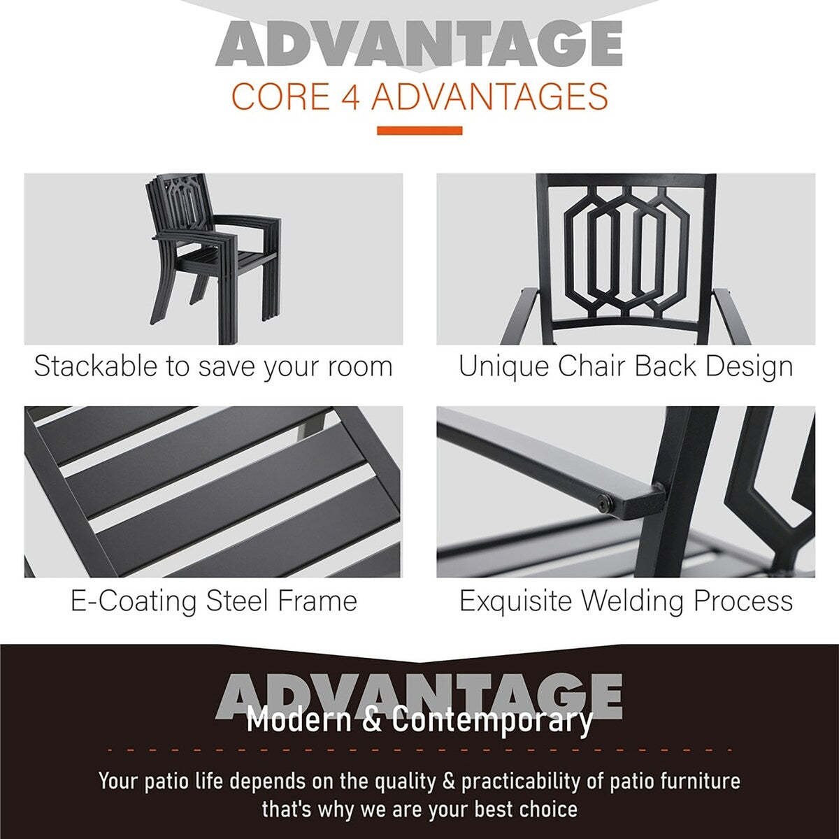 MAISON ARTS 7 Pieces Outdoor Dining Set for 6, Large Round Dining Table with Umbrella Hole & Stackable Metal Chairs