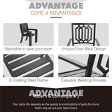 MAISON ARTS 7 Pieces Outdoor Dining Set for 6, Large Round Dining Table with Umbrella Hole & Stackable Metal Chairs