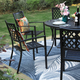 MAISON ARTS 7 Pieces Outdoor Dining Set for 6, Large Round Dining Table with Umbrella Hole & Stackable Metal Chairs