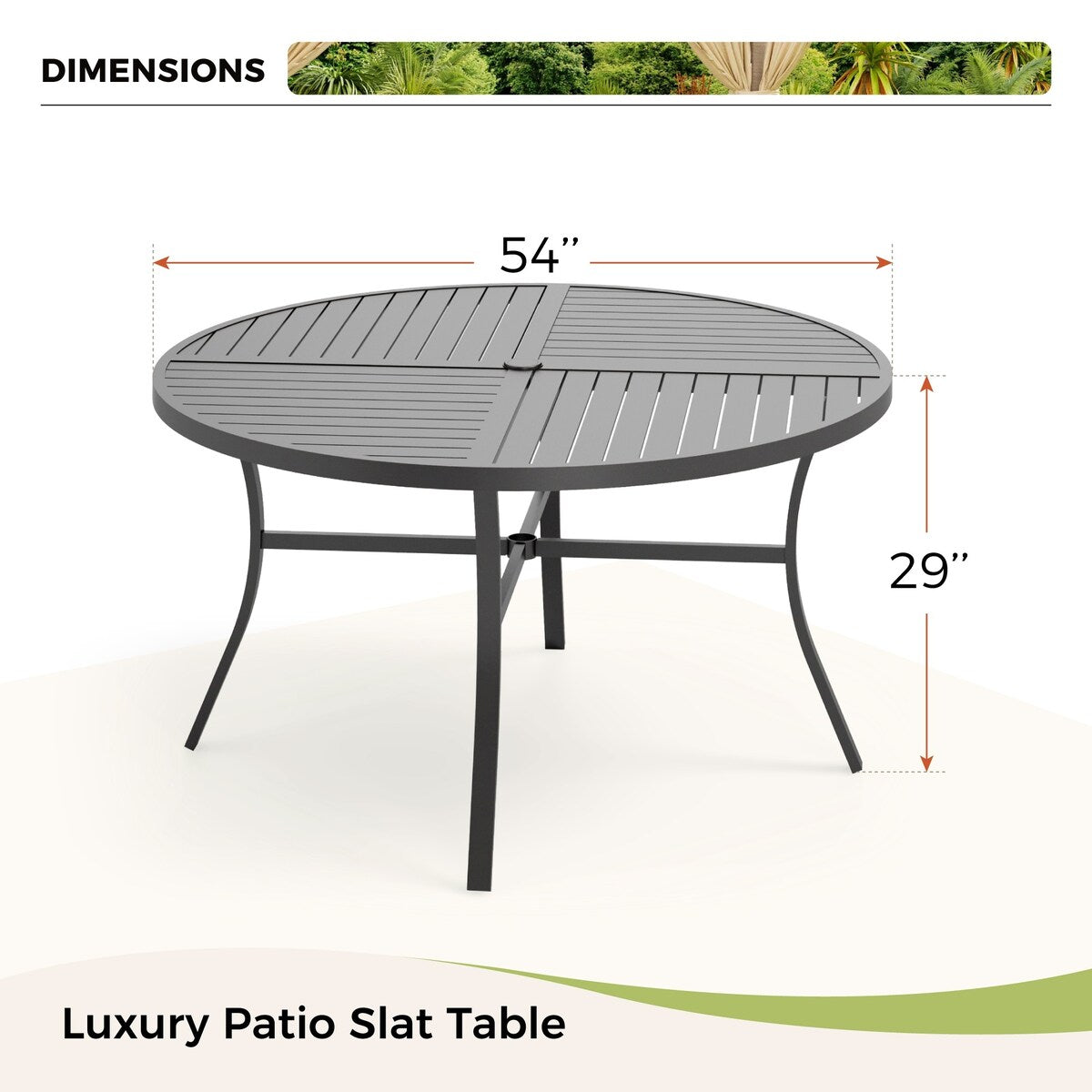 MAISON ARTS 7 Pieces Outdoor Dining Set for 6, Large Round Dining Table with Umbrella Hole & Stackable Metal Chairs