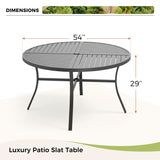MAISON ARTS 7 Pieces Outdoor Dining Set for 6, Large Round Dining Table with Umbrella Hole & Stackable Metal Chairs