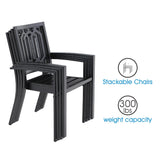 MAISON ARTS 7 Pieces Outdoor Dining Set for 6, Large Round Dining Table with Umbrella Hole & Stackable Metal Chairs