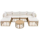 7 Pieces Outdoor Patio Furniture, All-Weather Rattan Sectional Sofa Set With Thick Cushions And Pillows