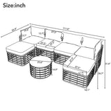 7 Pieces Outdoor Patio Furniture, All-Weather Rattan Sectional Sofa Set With Thick Cushions And Pillows