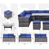 7 Pieces Outdoor Sectional Furniture Set with Table, Chairs & Ottomans