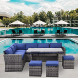 7 Pieces Outdoor Sectional Furniture Set with Table, Chairs & Ottomans