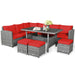 7 Pieces Patio Rattan Dining Furniture Sectional Sofa Set with Wicker Ottoman - Table: 52" x 30" x 26"