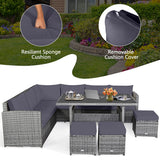 7 Pieces Patio Rattan Dining Furniture Sectional Sofa Set with Wicker Ottoman - Table: 52" x 30" x 26"