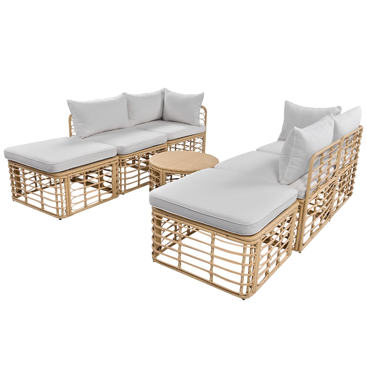 7 Pieces Rattan Outdoor Patio Furniture Sectional Sofa Set with Cushions, Freely Combined Conversation Sets with Pillows, Gray