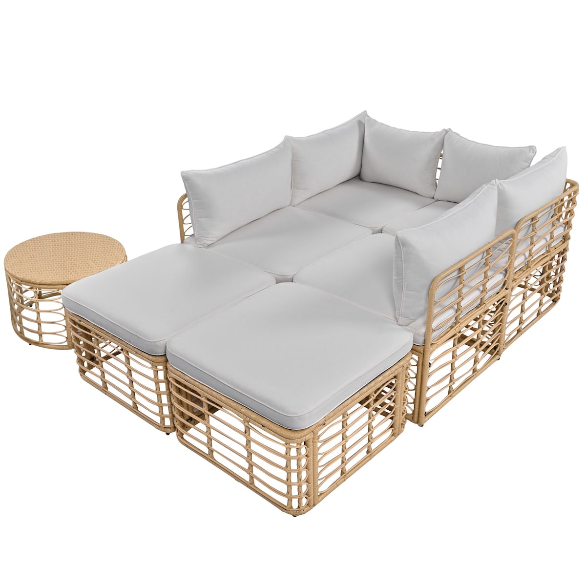 7 Pieces Rattan Outdoor Patio Furniture Sectional Sofa Set with Cushions, Freely Combined Conversation Sets with Pillows, Gray