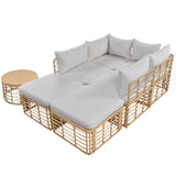 7 Pieces Rattan Outdoor Patio Furniture Sectional Sofa Set with Cushions, Freely Combined Conversation Sets with Pillows, Gray