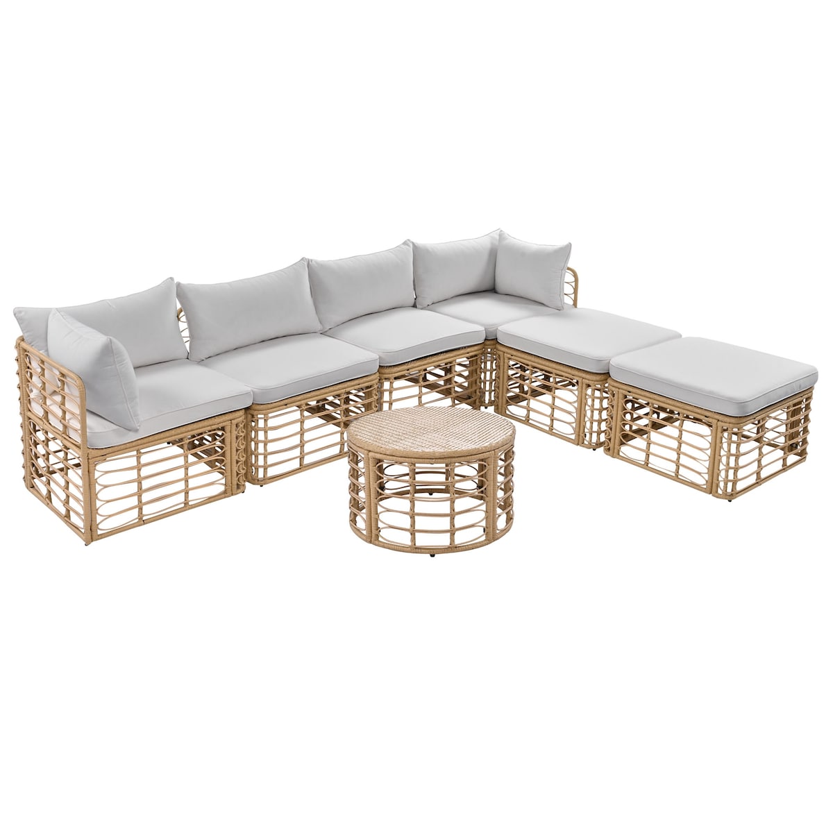 7 Pieces Rattan Outdoor Patio Furniture Sectional Sofa Set with Cushions, Freely Combined Conversation Sets with Pillows, Gray