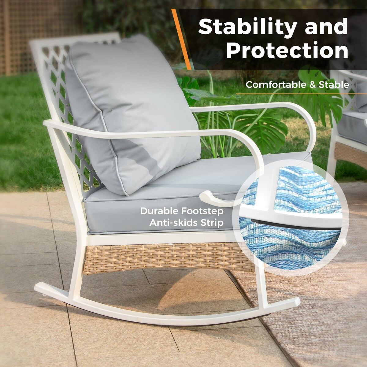 MAISON ARTS 7-Seat Patio Conversation Set, 2/4 x Cushioned Metal Chair, 1 x 2-Seat Sofa,1 x 3-Seat Sofa with Coffee Table