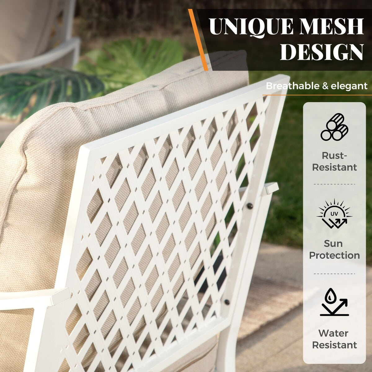 MAISON ARTS 7-Seat Patio Conversation Set, 2/4 x Cushioned Metal Chair, 1 x 2-Seat Sofa,1 x 3-Seat Sofa with Coffee Table