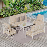MAISON ARTS 7-Seat Patio Conversation Set, 2/4 x Cushioned Metal Chair, 1 x 2-Seat Sofa,1 x 3-Seat Sofa with Coffee Table