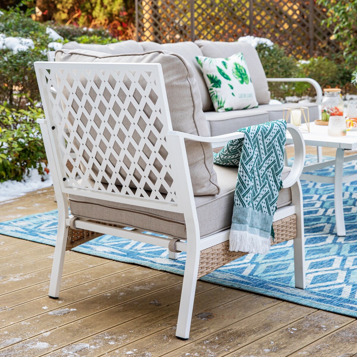 MAISON ARTS 7-Seat Patio Conversation Set, 2/4 x Cushioned Metal Chair, 1 x 2-Seat Sofa,1 x 3-Seat Sofa with Coffee Table