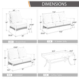 MAISON ARTS 7-Seat Patio Conversation Set, 2/4 x Cushioned Metal Chair, 1 x 2-Seat Sofa,1 x 3-Seat Sofa with Coffee Table