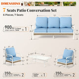 MAISON ARTS 7-Seat Patio Conversation Set, 2/4 x Cushioned Metal Chair, 1 x 2-Seat Sofa,1 x 3-Seat Sofa with Coffee Table