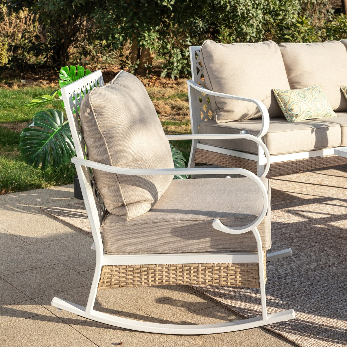 MAISON ARTS 7-Seat Patio Conversation Set, 2/4 x Cushioned Metal Chair, 1 x 2-Seat Sofa,1 x 3-Seat Sofa with Coffee Table