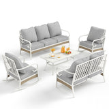 MAISON ARTS 7-Seat Patio Conversation Set, 2/4 x Cushioned Metal Chair, 1 x 2-Seat Sofa,1 x 3-Seat Sofa with Coffee Table