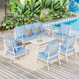 MAISON ARTS 7-Seat Patio Conversation Set, 2/4 x Cushioned Metal Chair, 1 x 2-Seat Sofa,1 x 3-Seat Sofa with Coffee Table