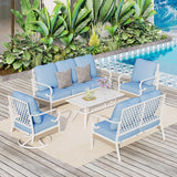 MAISON ARTS 7-Seat Patio Conversation Set, 2/4 x Cushioned Metal Chair, 1 x 2-Seat Sofa,1 x 3-Seat Sofa with Coffee Table
