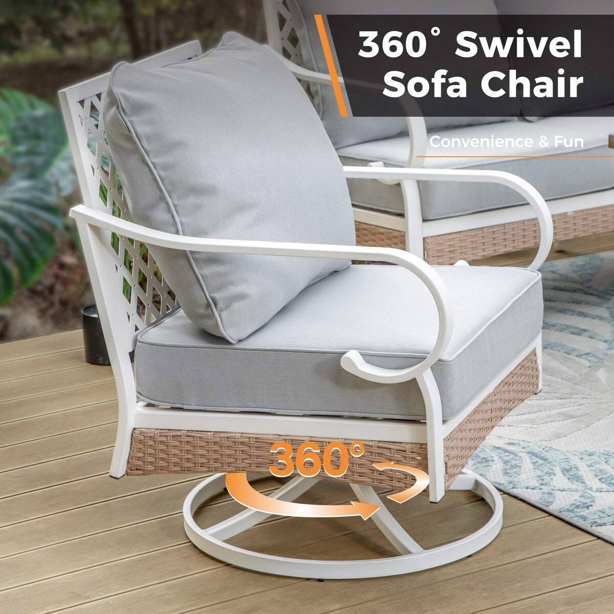 MAISON ARTS 7-Seat Patio Conversation Set, 2/4 x Cushioned Metal Chair, 1 x 2-Seat Sofa,1 x 3-Seat Sofa with Coffee Table