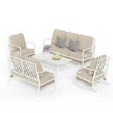 MAISON ARTS 7-Seat Patio Conversation Set, 2/4 x Cushioned Metal Chair, 1 x 2-Seat Sofa,1 x 3-Seat Sofa with Coffee Table