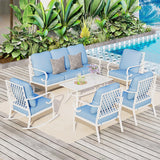 MAISON ARTS 7-Seat Patio Conversation Set, 2/4 x Cushioned Metal Chair, 1 x 2-Seat Sofa,1 x 3-Seat Sofa with Coffee Table