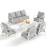 MAISON ARTS 7-Seat Patio Conversation Set, 2/4 x Cushioned Metal Chair, 1 x 2-Seat Sofa,1 x 3-Seat Sofa with Coffee Table