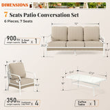 MAISON ARTS 7-Seat Patio Conversation Set, 2/4 x Cushioned Metal Chair, 1 x 2-Seat Sofa,1 x 3-Seat Sofa with Coffee Table