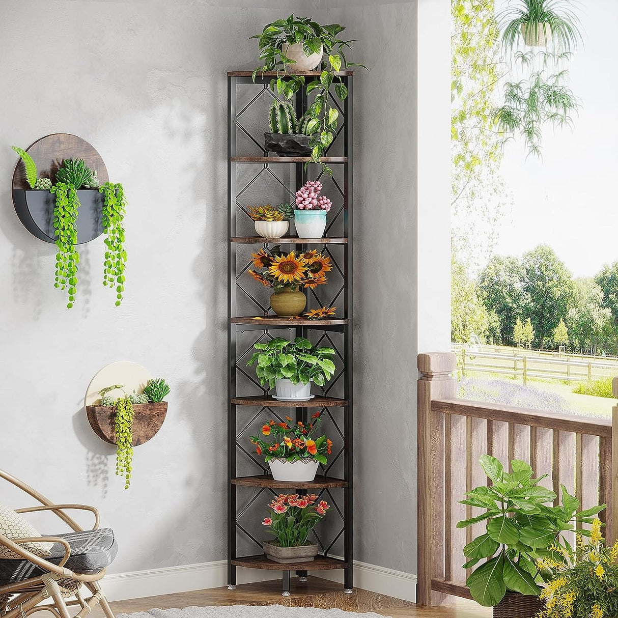 7-Tier Corner Shelf, 78.7” Extra Tall Corner Bookcase