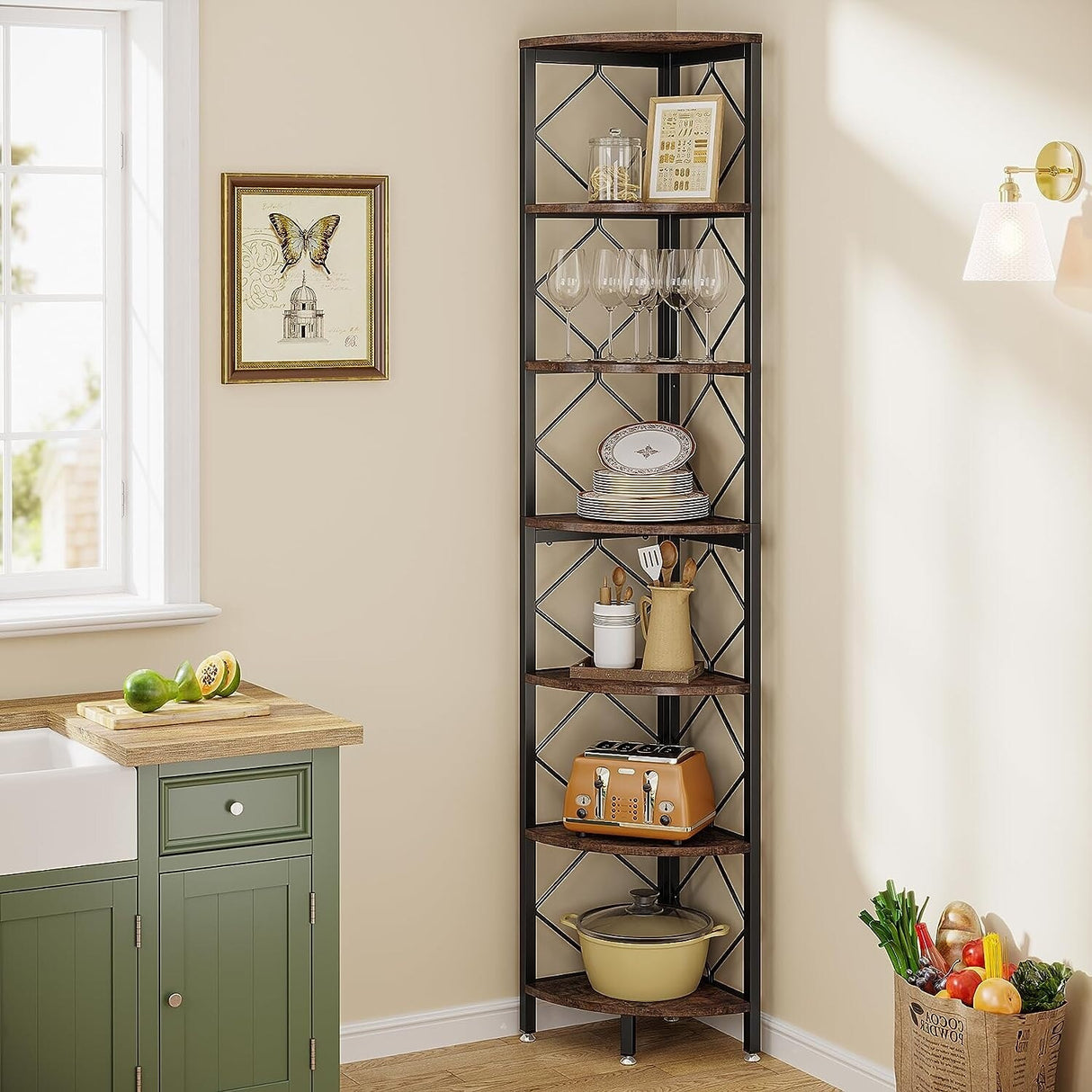 7-Tier Corner Shelf, 78.7” Extra Tall Corner Bookcase