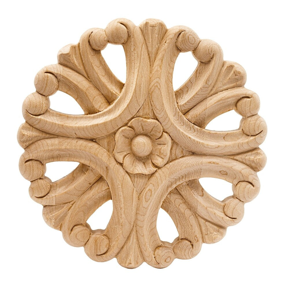 7 in. x 7/8 in. Unfinished X-Large Hand Carved North American Solid Hard Maple Decorative Rosette Applique